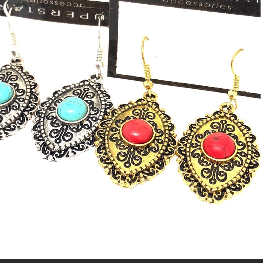 BOHO GOLD OR SILVER TURQUOISE /STONE EARRINGS - Picture 1 of 8